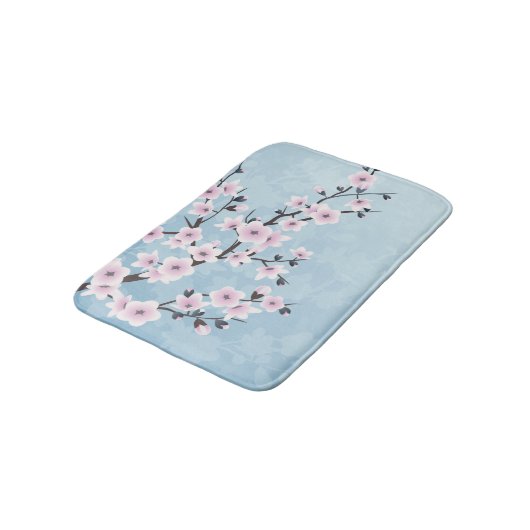 フローラさくらんぼ咲きダスティピンクスカイブルー バスマット (アングル)