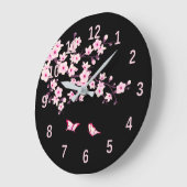 フローラさくらんぼ咲きピンクブラック ラージ壁時計 (傾斜)