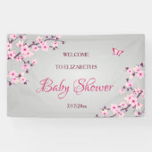 フローラさくらんぼ咲きピンク灰色の赤ちゃんシャワー 横断幕 (横)
