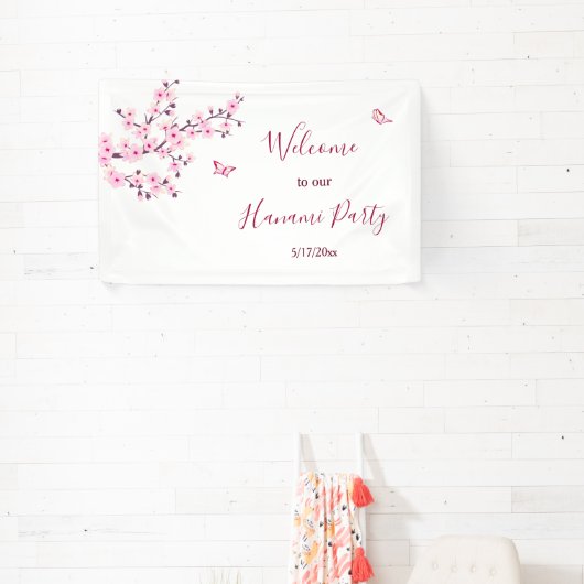 フローラさくらんぼ咲きピンク白パーソナライズ 横断幕 (インサイチュ)