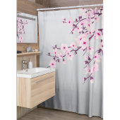 フローラさくらんぼ花グレーピンク シャワーカーテン