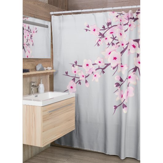 フローラさくらんぼ花グレーピンク シャワーカーテン