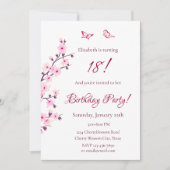 フローラさくらんぼ花ズピンク誕生日 招待状 (正面)