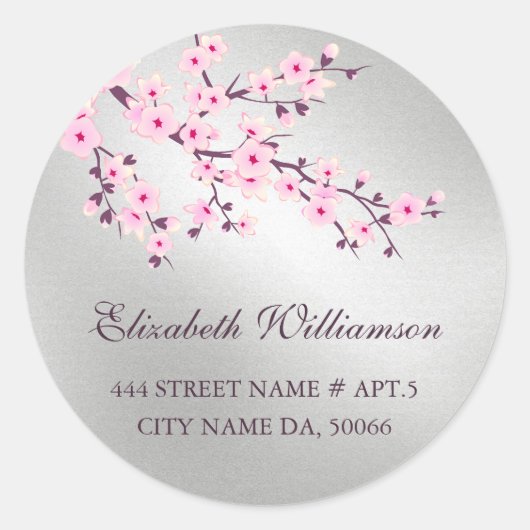 フローラさくらんぼ花ピンクシルバー ラウンドシール (正面)
