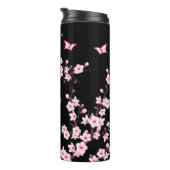 フローラさくらんぼ花ピンクブラックネームモノグラム タンブラー (回転右)