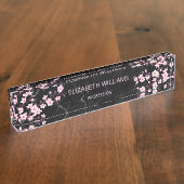 フローラさくらんぼ花ピンクブラックマーブル デスクネームプレート (側面)