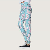 フローラさくらんぼ花ピンクブルー レギンス (左)