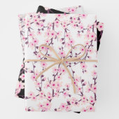 フローラさくらんぼ花ピンクホワイトブラックグレー ラッピングペーパーシート (インサイチュ)