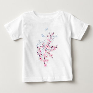 フローラさくらんぼ花ピンクホワイト ベビーTシャツ