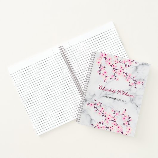 フローラさくらんぼ花ピンク灰色の大理石の名前を追加 ノートブック (内部)