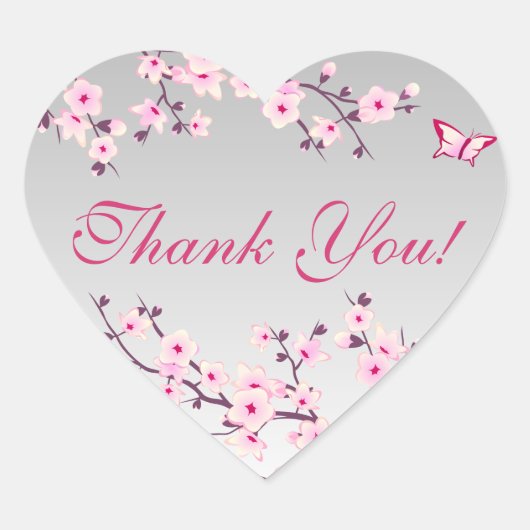 フローラさくらんぼ花ピンク灰色ベビーシャワーハート ハートシール (正面)