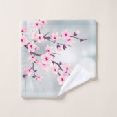 フローラさくらんぼ花ピンク灰色 バスタオルセット (ウォッシュタオル)