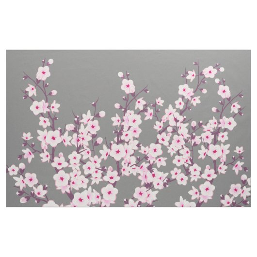 フローラさくらんぼ花ピンク灰色 ファブリック (ヤード)