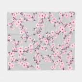 フローラさくらんぼ花ピンク灰色 フリースブランケット (正面(横))
