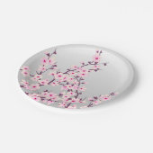 フローラさくらんぼ花ピンク灰色 ペーパープレート (アングル)