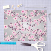 フローラさくらんぼ花ピンク灰色 薄葉紙 (クラフト)