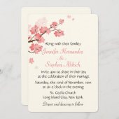 フローラさくらんぼ花フラワーホワイト&ピンク結婚ズ 招待状 (正面/裏面)