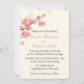 フローラさくらんぼ花フラワーホワイト&ピンク結婚ズ 招待状 (正面)