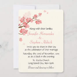 フローラさくらんぼ花フラワーホワイト&ピンク結婚ズ 招待状