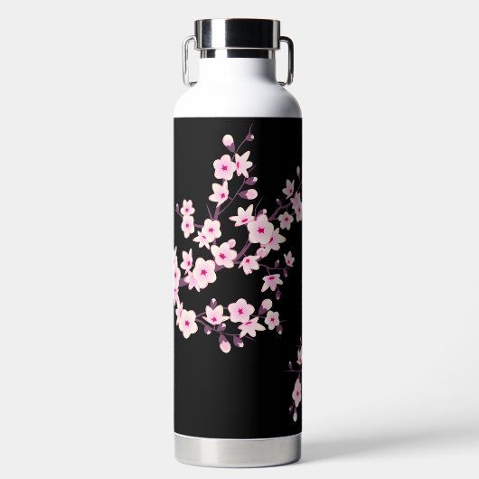 フローラさくらんぼ花 |ピンクブラックモノグラム ウォーターボトル (正面)