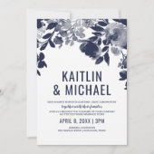 フローラすべて1つの結婚式招待状（ネイビーブルー） 招待状 (正面)