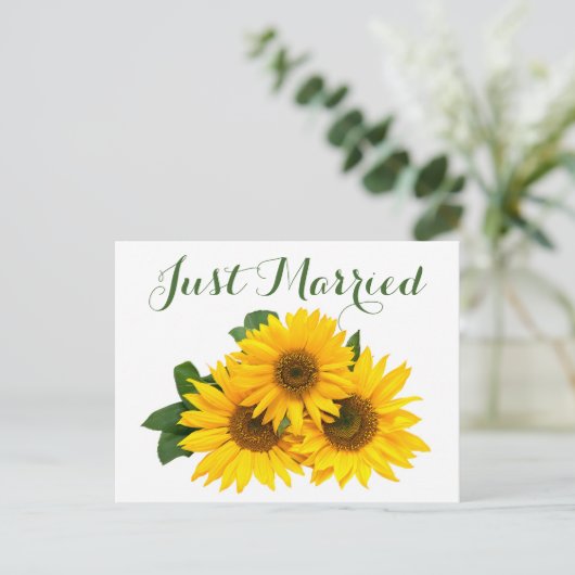 フローラたった今結婚しましたひまわりイエローグリーン結婚ズ 案内ポストカード (スタンド正面)