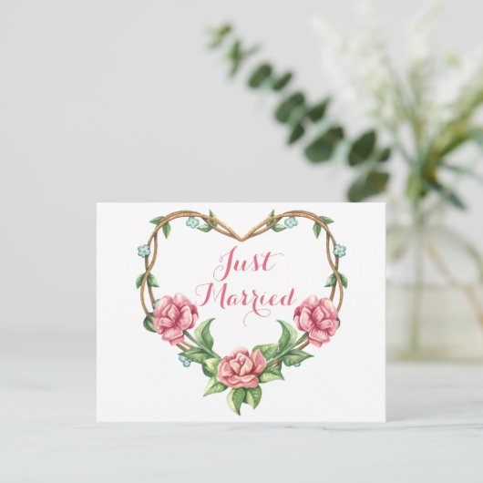 フローラたった今結婚しましたウオーターカラーピンクローズ結婚ズ 案内ポストカード (スタンド正面)