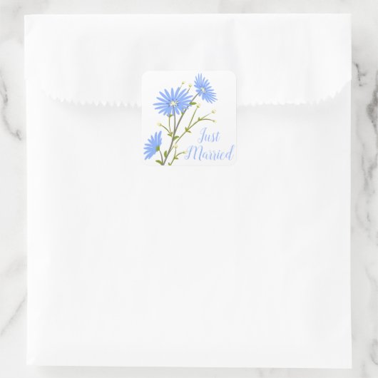 フローラたった今結婚しましたデイジーフラワーズブルー結婚ズ スクエアシール (バッグ)