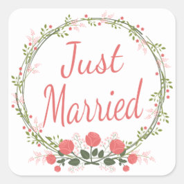 フローラたった今結婚しましたバラピンクレッドフラワー結婚ズ スクエアシール