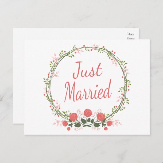 フローラたった今結婚しましたバラリースピンクレッド結婚ズ 案内ポストカード (正面/裏面)