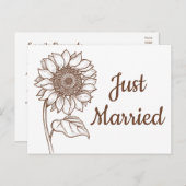 フローラたった今結婚しましたヒマワリ結婚ブラウン 案内ポストカード (正面/裏面)