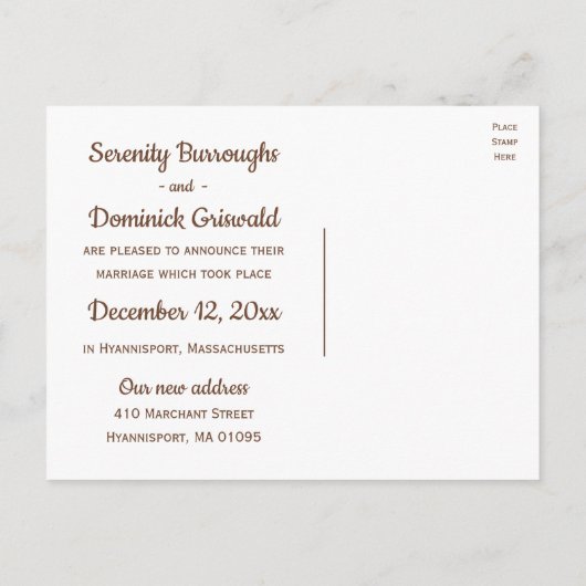 フローラたった今結婚しましたヒマワリ結婚ブラウン 案内ポストカード (裏面)