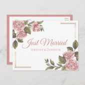 フローラたった今結婚しましたピンクペニーエレガントウェディング 案内ポストカード (正面/裏面)