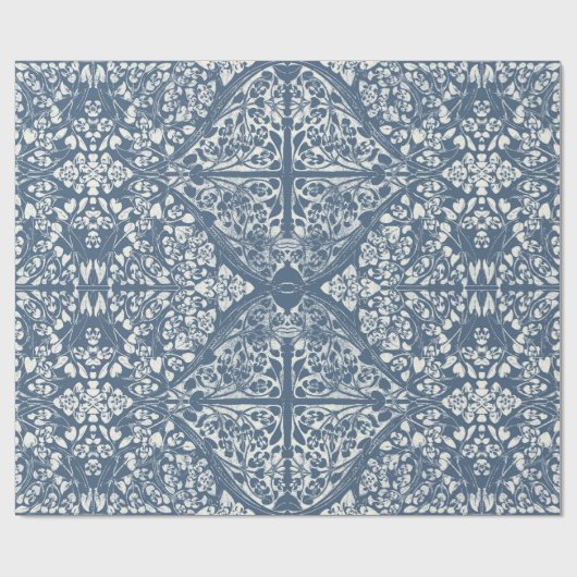 フローラつる植物アラベスクネイビーブルーnアイボリーデクページ ラッピングペーパー (フラット)