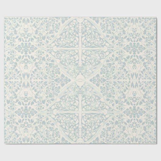 フローラつる植物アラベスクブルーとアイボリーデクページ ラッピングペーパー (フラット)