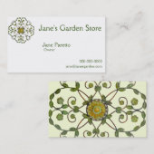 フローラつる植物花デザイン模様 – 緑の黄色 名刺 (正面/裏面)