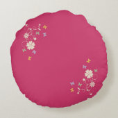 フローラとお洒落蝶のアクセントのピンク ラウンドクッション (裏面)