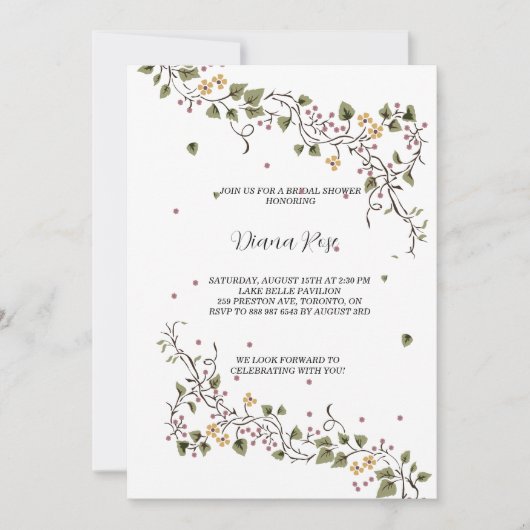 フローラとつる植物ミニマル緑 招待状 (正面)