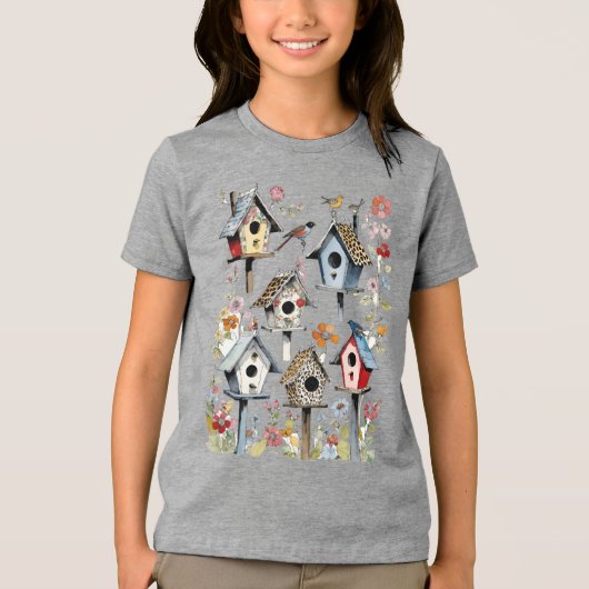 フローラとアニマルプリントパッチワークバードハウス トライブレンドTシャツ (正面)