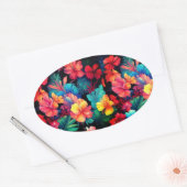 フローラとオレンジ色の熱帯離れ花 楕円形シール (封筒)