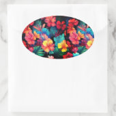 フローラとオレンジ色の熱帯離れ花 楕円形シール (バッグ)