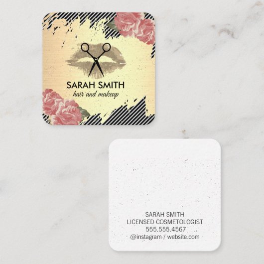 フローラとキス/金ゴールドブラシ/美容師 スクエア名刺 (正面/裏面)