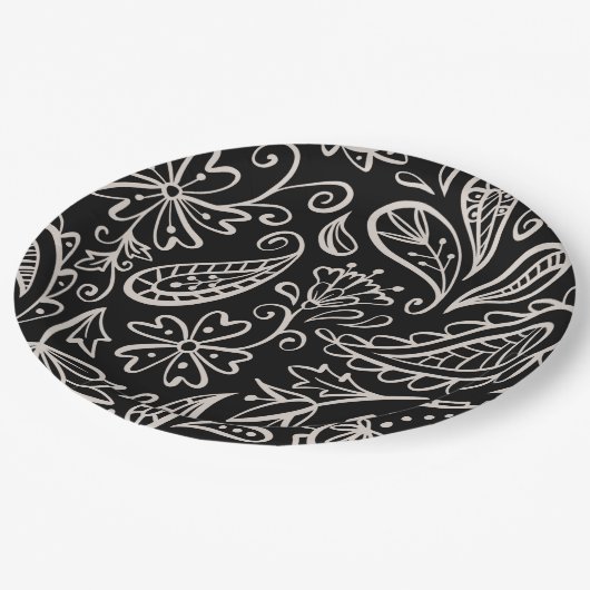 フローラとグラマーのシームレスなパターモダンンかわいい ペーパープレート (アングル)