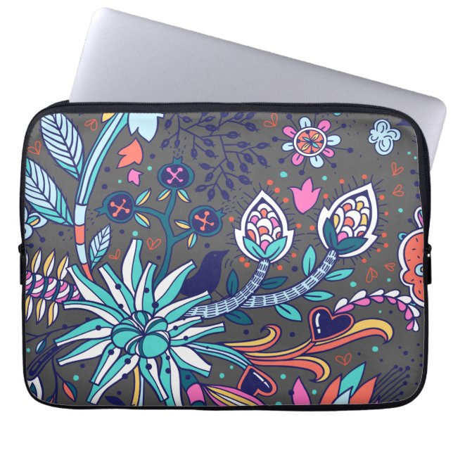 フローラとグラマーのシームレスなパターン春かわいい ラップトップスリーブ (正面)
