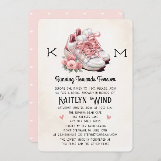 フローラとスニーカーをテーマにしたブライダルシャワー 招待状 (正面/裏面)