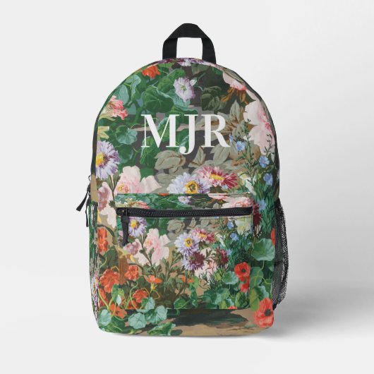 フローラとセージ緑シックエレガントシック プリントバックパック (正面)