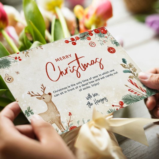 フローラとトナカイ・ベージュメリークリスマスカスタム シーズンカード