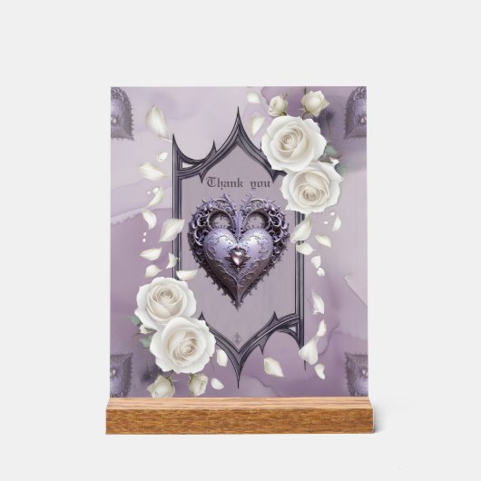 フローラとハートと白いバラのフレーム アクリルサイン (正面)