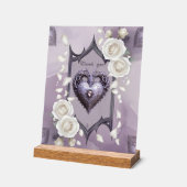 フローラとハートと白いバラのフレーム アクリルサイン (傾斜)