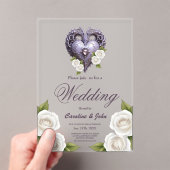 フローラとハートと白いバラのフレーム アクリル招待状 (インサイチュ (ポータブル))